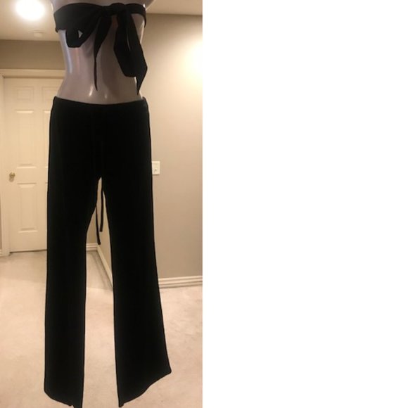 GORGEOUS ONYX-BLACK VELVET VELOUR EXPRESS SPORT PANTS W/ SPORTY SATIN STRIPING! - Picture 1 of 8